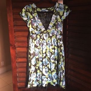 FREE PEOPLE 100% SILK BLUE ROSE BABYDOLL DRESS